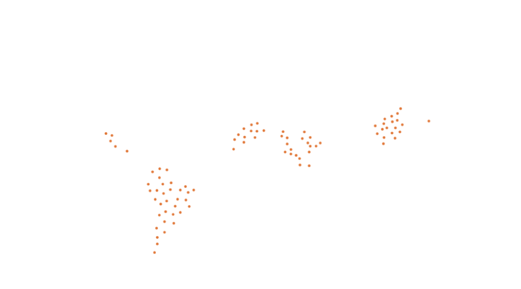 A white map of the world displays markers in South America, Asia, Africa, and the United States. These are where the most popular languages for La Fuente Communications originate.